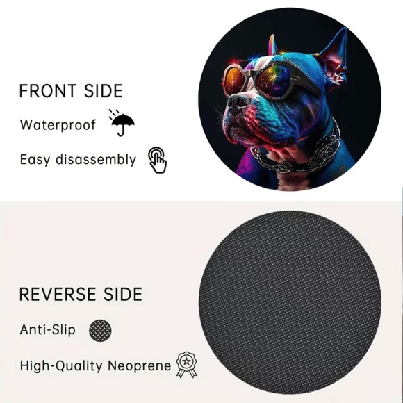 2pcs Rainbow Boxer/ Pitbull Sunglasses Dog Absorbent Car Cup Holder Coaster Mats - Picture 2 of 4